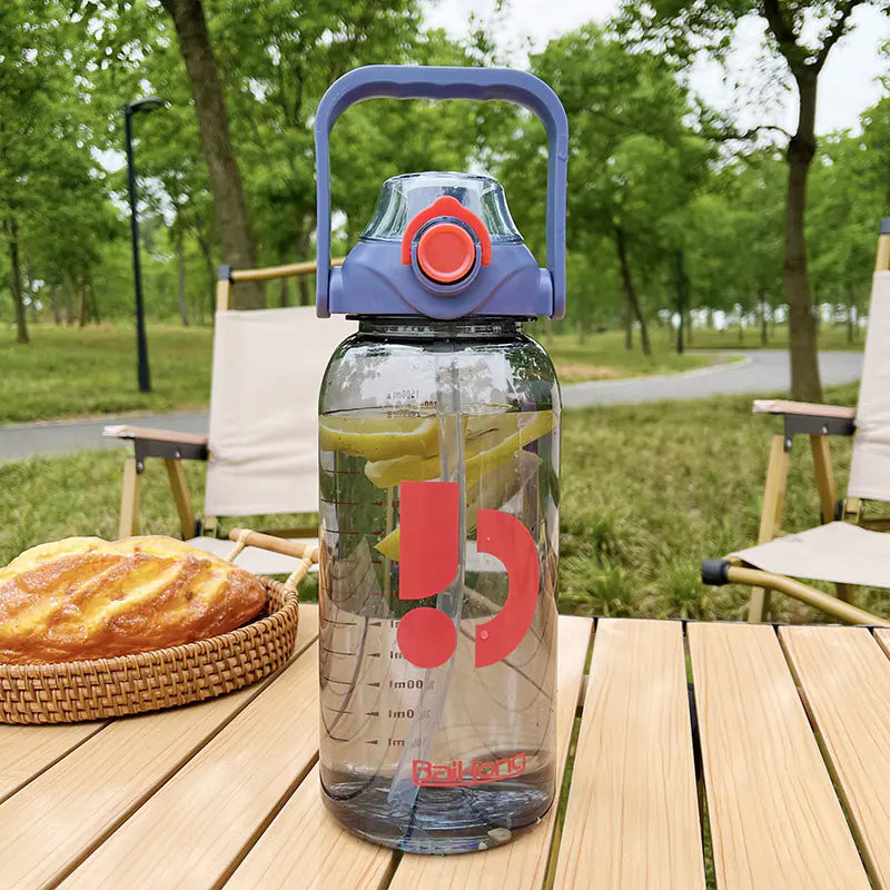 Large Capacity Transparent Sports Water Bottle with Straw