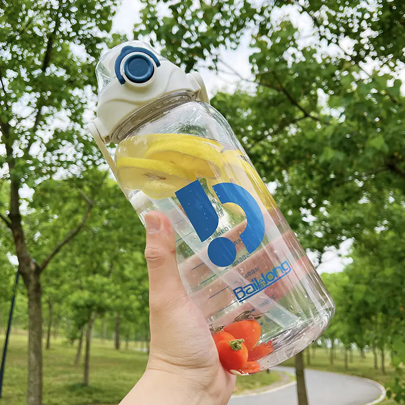 Large Capacity Transparent Sports Water Bottle with Straw