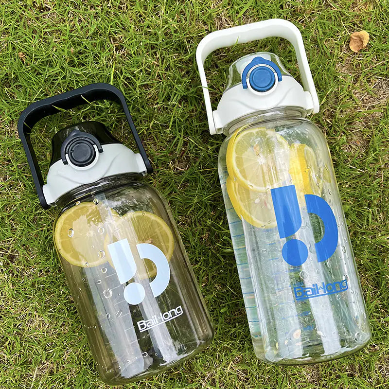 Large Capacity Transparent Sports Water Bottle with Straw