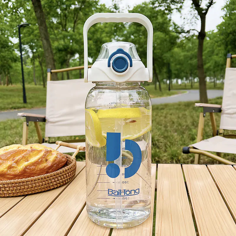 Large Capacity Transparent Sports Water Bottle with Straw