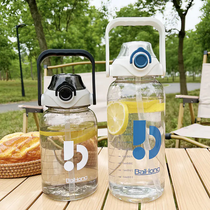 Large Capacity Transparent Sports Water Bottle with Straw