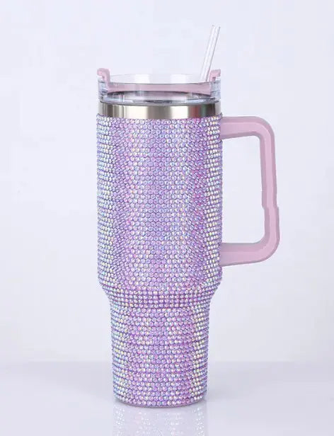 Glamour Rhinestone Handle Tumblers with Straw