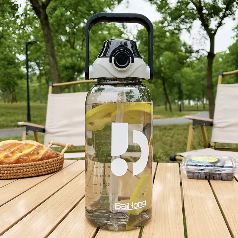 Large Capacity Transparent Sports Water Bottle with Straw
