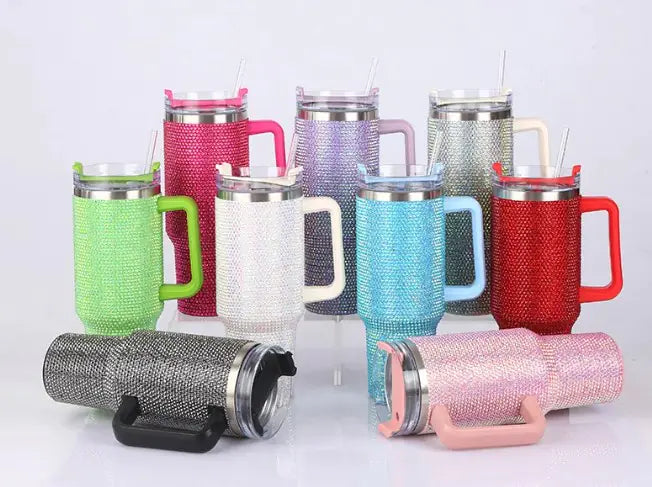 Glamour Rhinestone Handle Tumblers with Straw