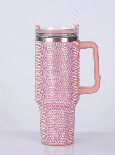 Glamour Rhinestone Handle Tumblers with Straw
