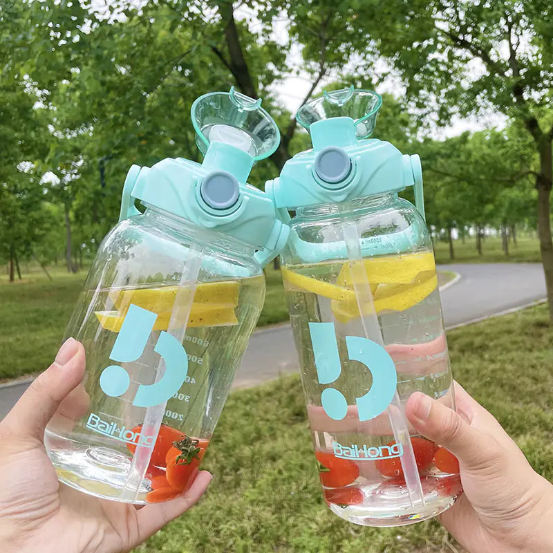 Large Capacity Transparent Sports Water Bottle with Straw