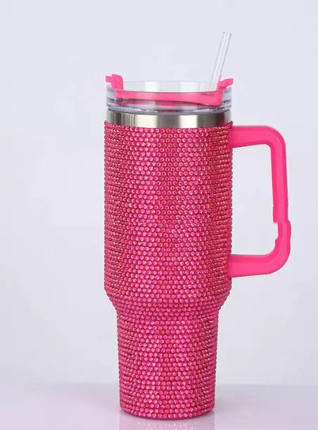 Glamour Rhinestone Handle Tumblers with Straw