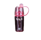 Pink water bottle with handle on a black background